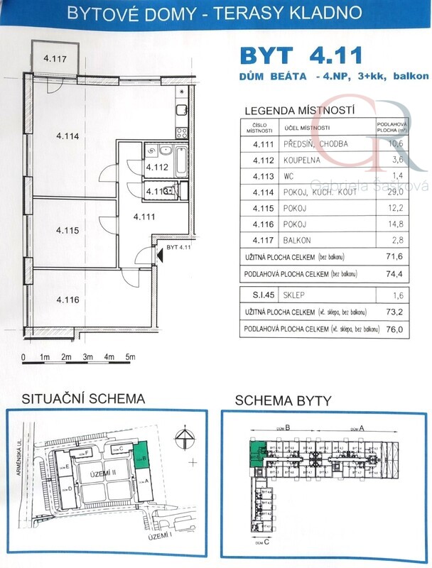 Prodej bytu 3+kk s balkónem, 76 m2, ulice Jaroslava Holečka, Kladno - Kročehlavy